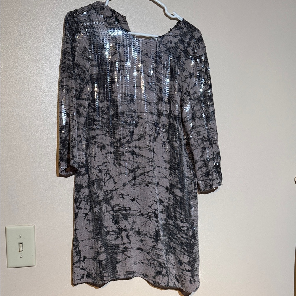 Parker Sequin Black and Gray Tie-Dye Shift Dress